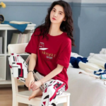 Maroon Pattern Women NightWear