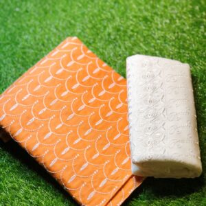 2 Pcs Unstitched Orange Chicken Kari Suit