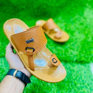 Mustard Leather Classic Slides For Mens