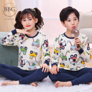 Blue & White Car Printed Kids Wear