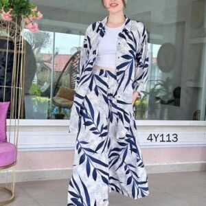 Stylish Leaves 2 Pcs Co-Ord Sets - M, Blue