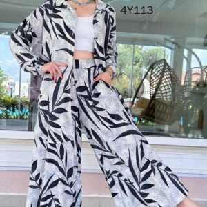 Stylish Leaves 2 Pcs Co-Ord Sets - M, Black