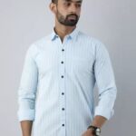 Sky-Blue White Lining Casual Shirt