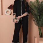 Black Floral Embroidered 2 Pcs Co-Ord Set for Women