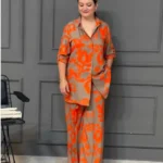 Stylish Abstract Orange Print 2 Pcs Co-Ord Sets