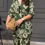 Stylish Olive Abstract Print 2 Pcs Co-Ord Sets